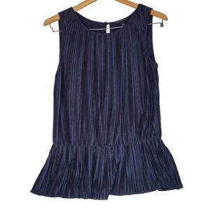 Banana Republic Navy Blue Pleated Peplum Sleeveless Blouse Top Small